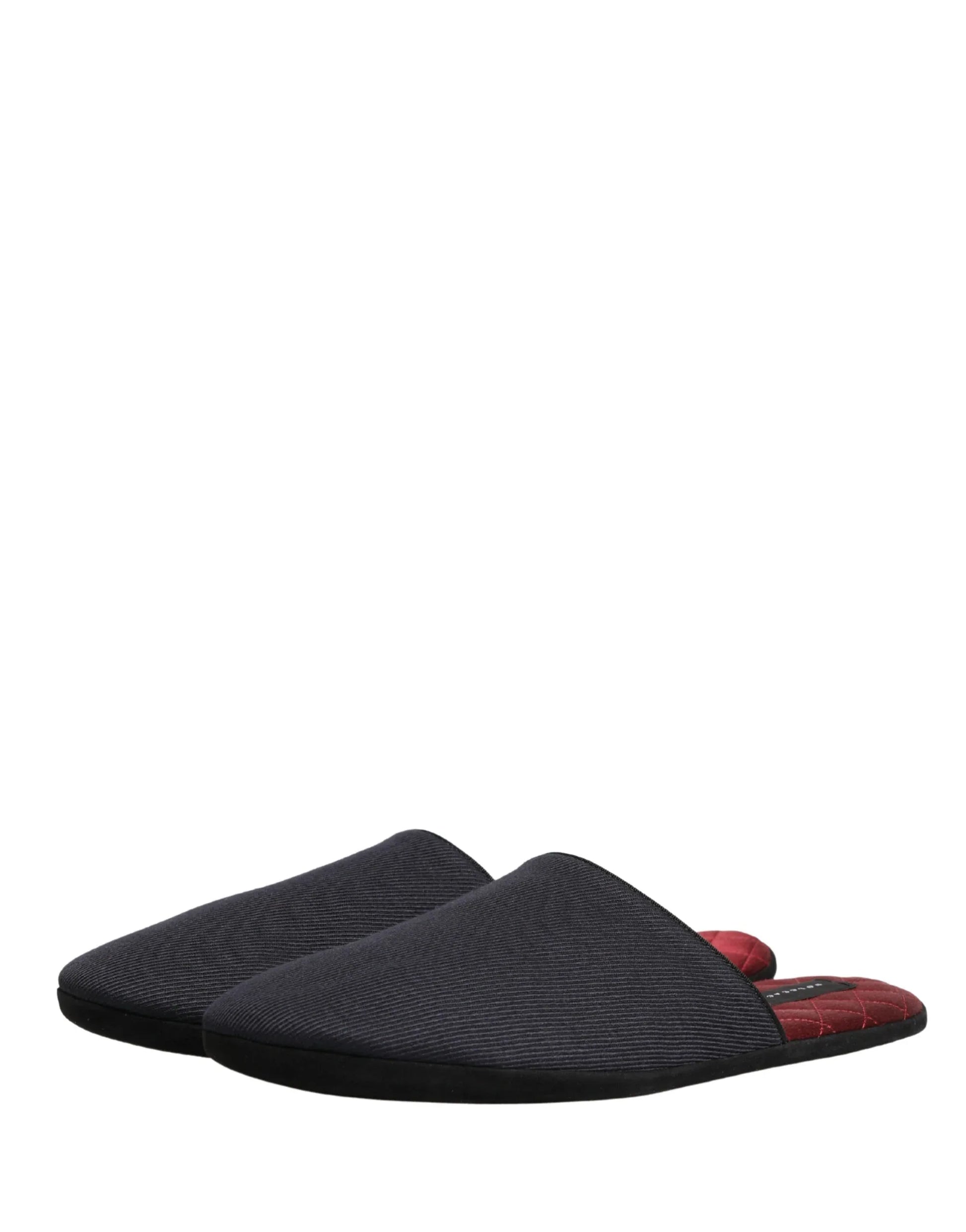 Dolce & Gabbana Dark Navy Wool Cotton Red Chevron Slippers Shoes - Zachava