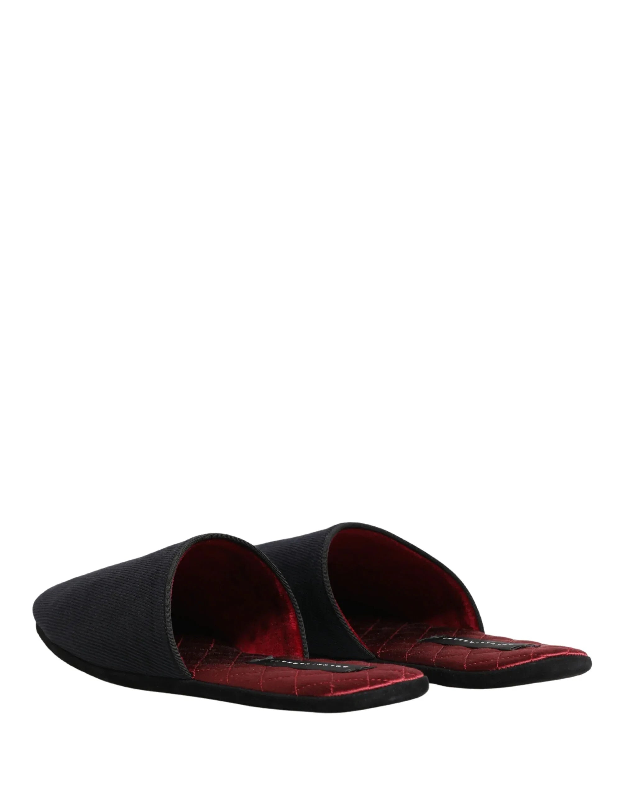Dolce & Gabbana Dark Navy Wool Cotton Red Chevron Slippers Shoes - Zachava
