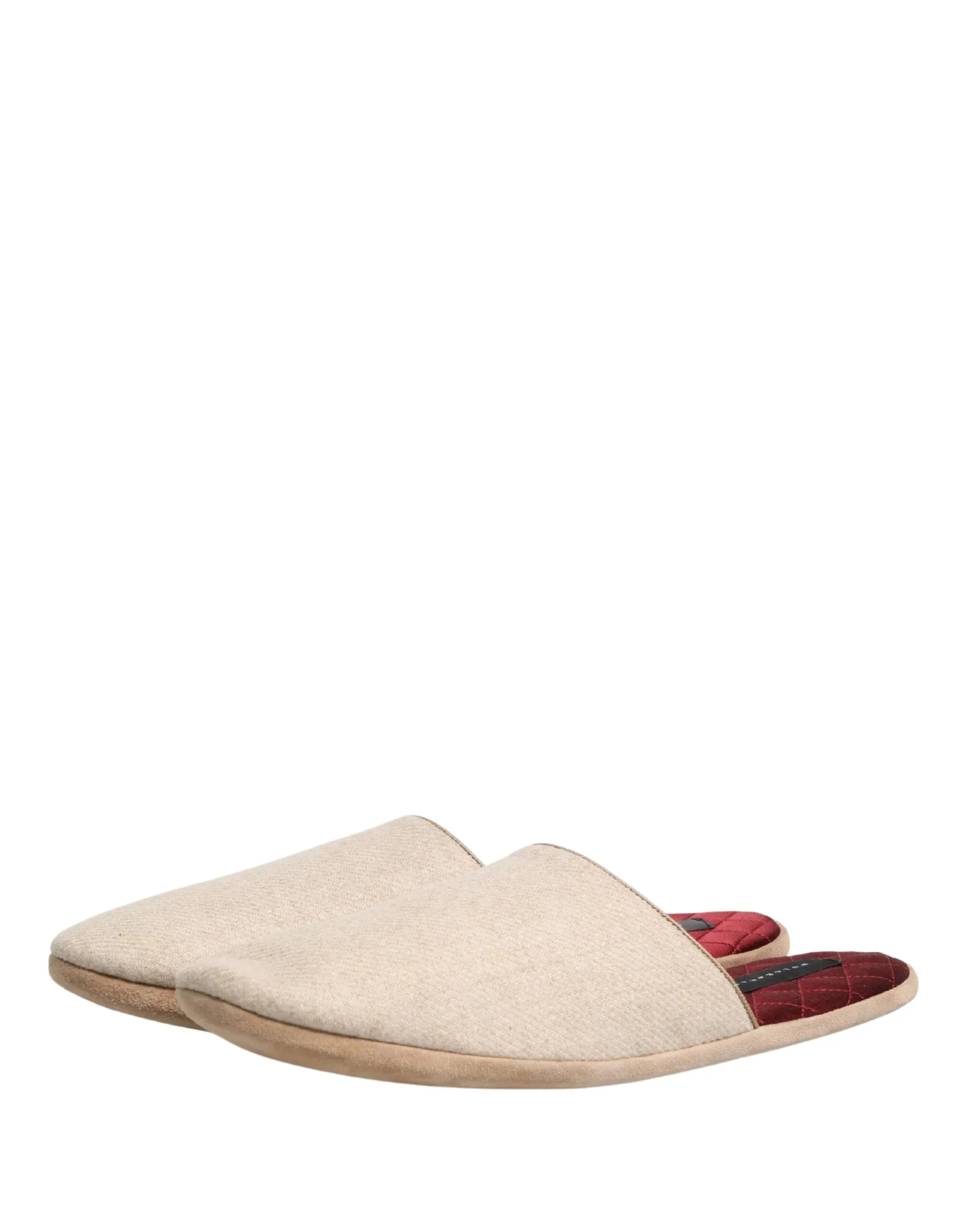 Dolce & Gabbana Beige Shetland Wool Red Quilted Slippers Shoes - Zachava