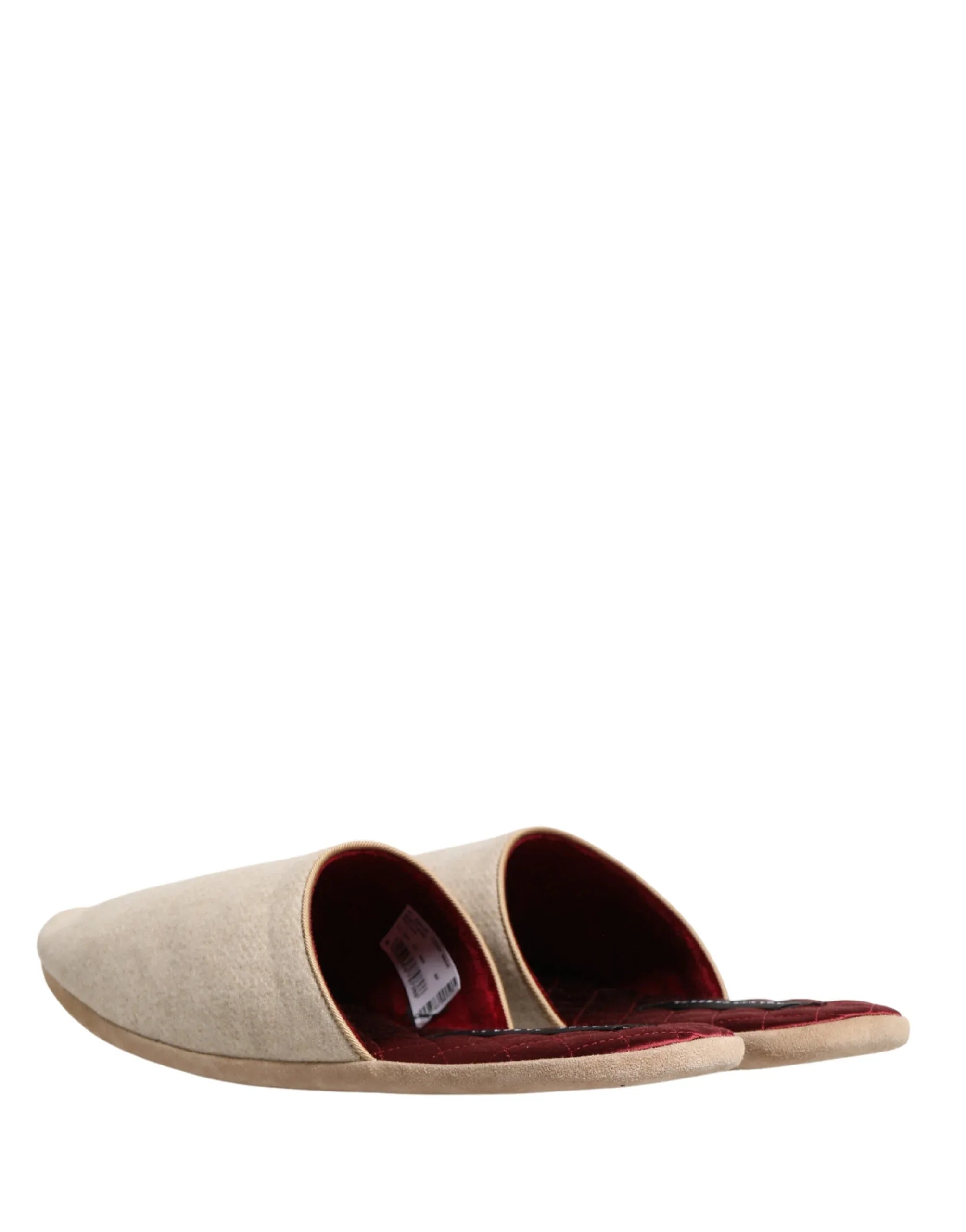 Dolce & Gabbana Beige Shetland Wool Red Quilted Slippers Shoes - Zachava