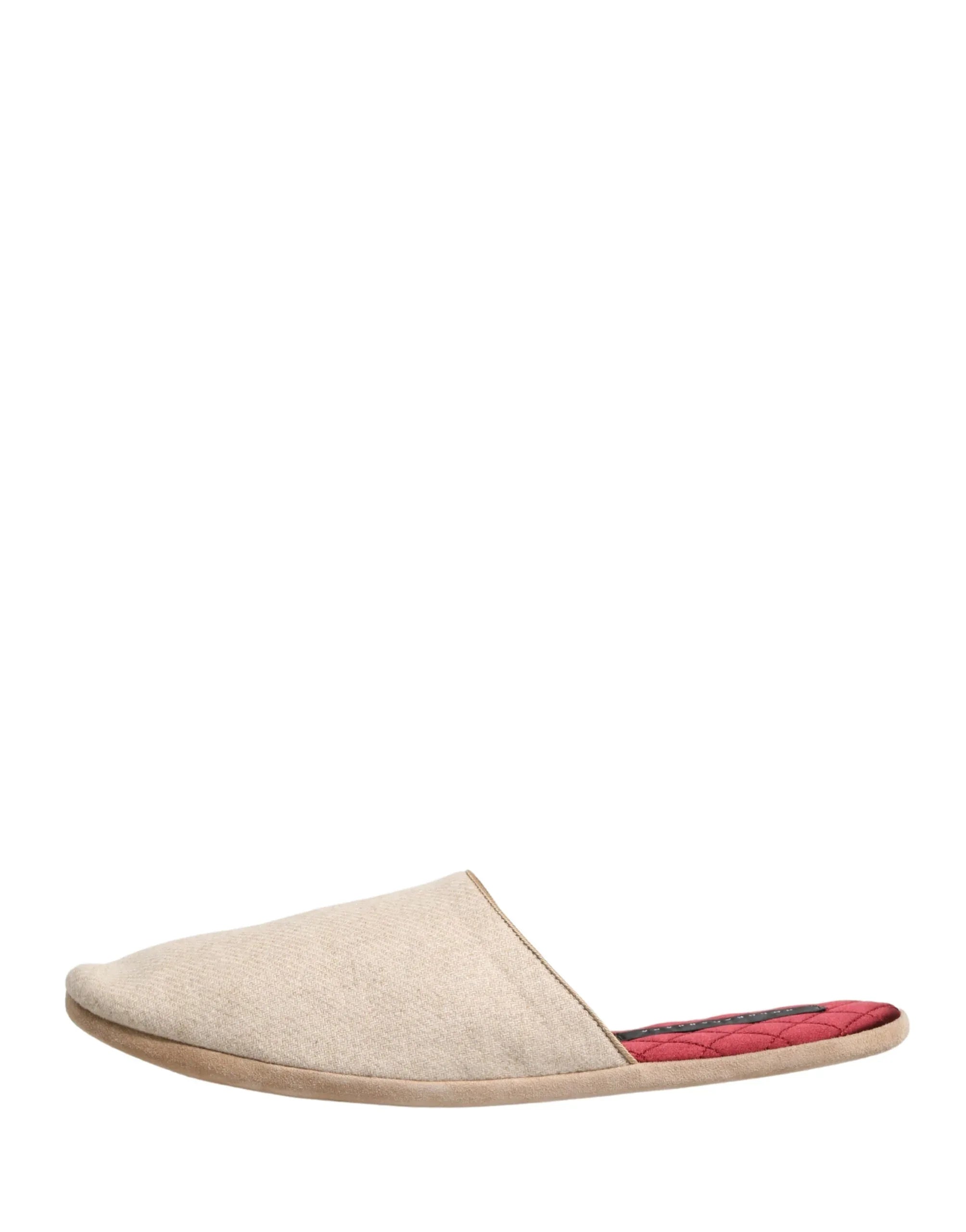 Dolce & Gabbana Beige Shetland Wool Red Quilted Slippers Shoes - Zachava