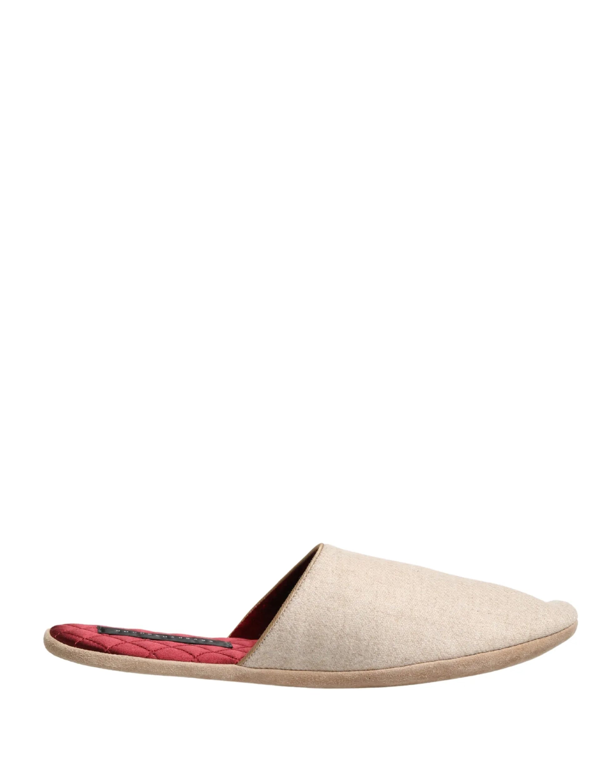 Dolce & Gabbana Beige Shetland Wool Red Quilted Slippers Shoes - Zachava