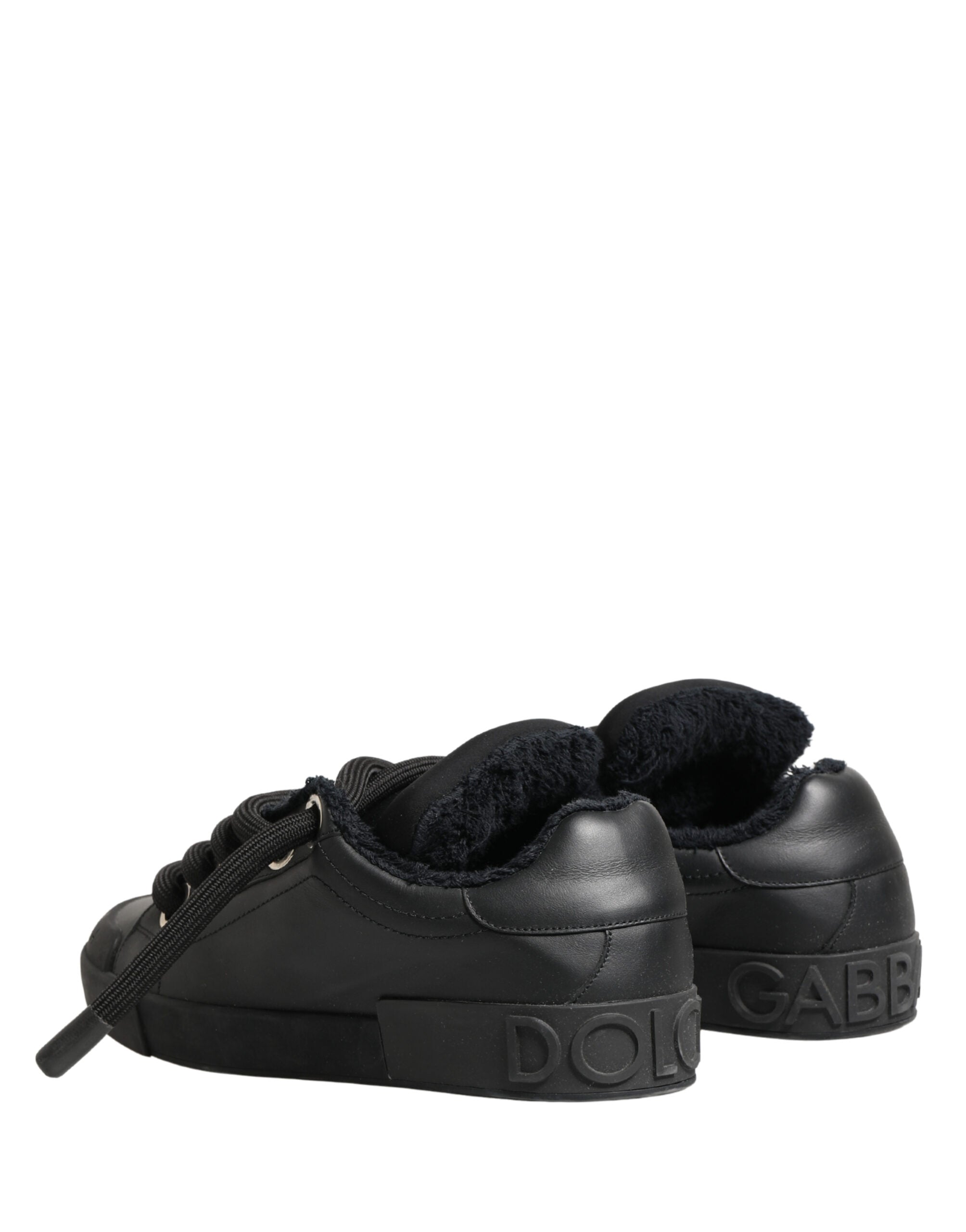 Dolce & Gabbana Black Calf Leather Nappa Lace-Up Sneakers Shoes
