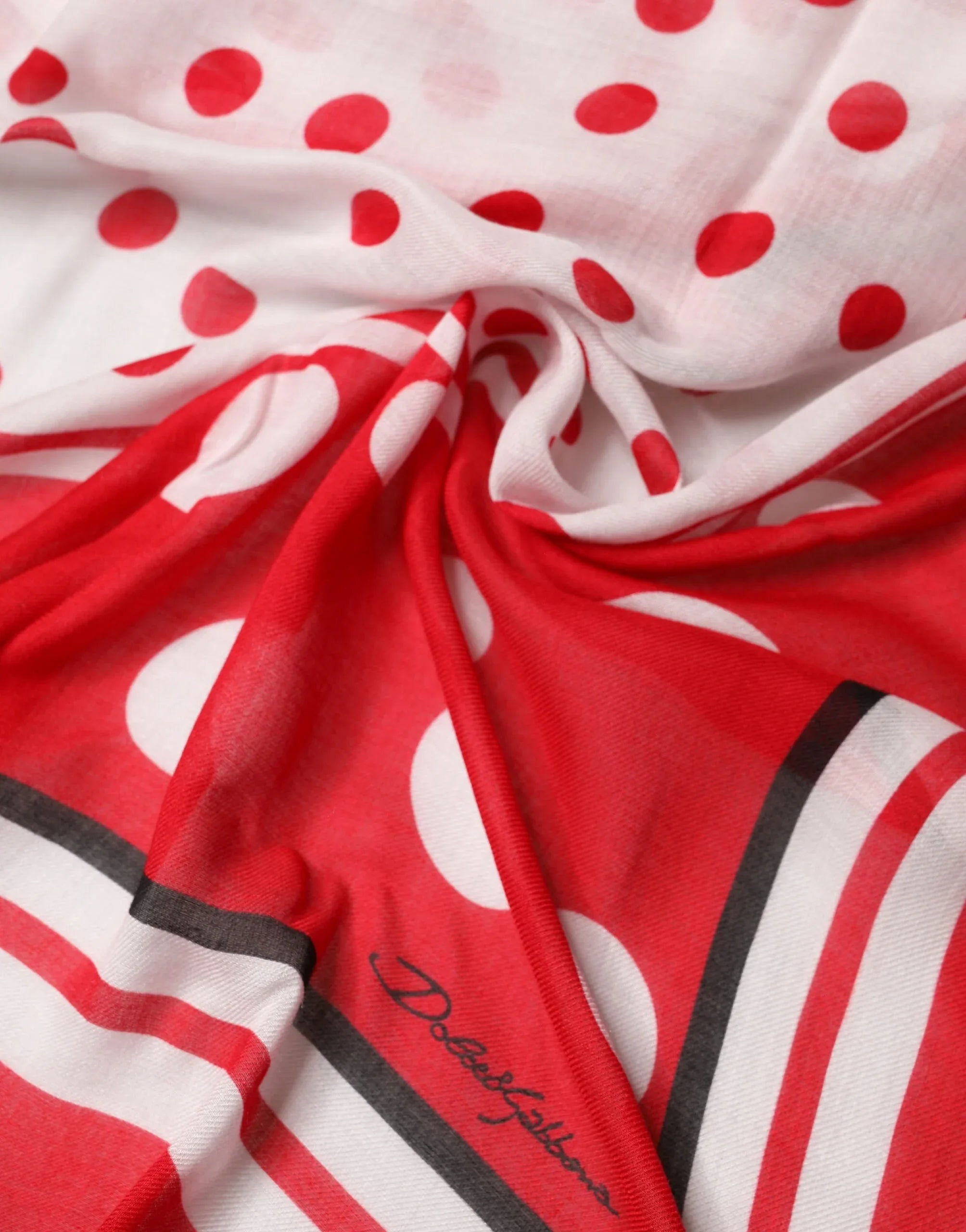 Dolce & Gabbana Red Polka Dot Print Square Stole 130cm x 130cm Scarf - Zachava