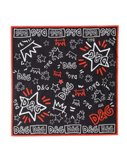 Dolce & Gabbana Black White Red DG Crown Cotton Foulard 47cm x 46cm Scarf for Women