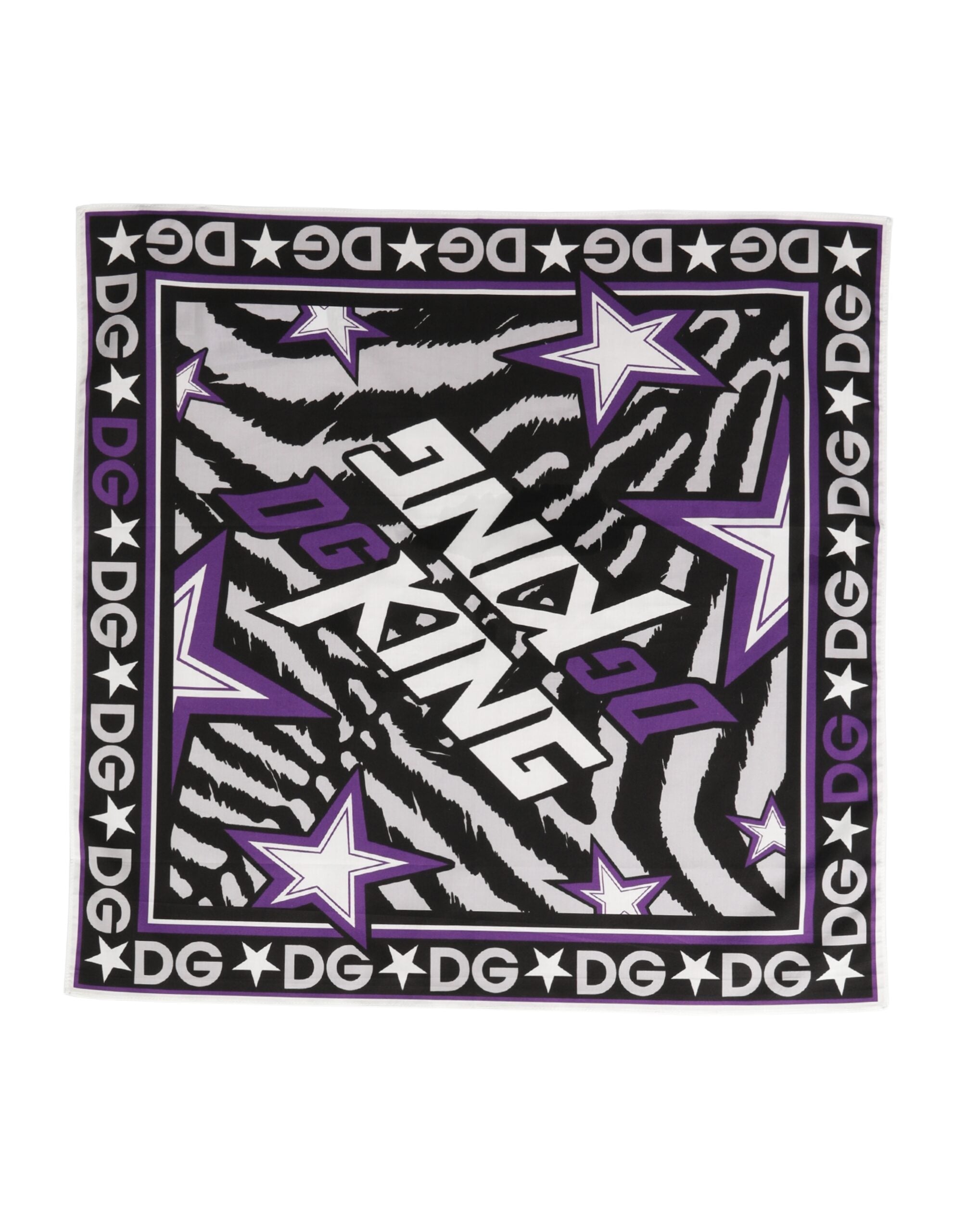 Dolce & Gabbana Black Purple DG King Cotton Foulard 51cm x 49.5cm Scarf for Women