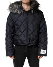 Dolce & Gabbana Black Quilted Fur Shearling Hooded Jacket for Men