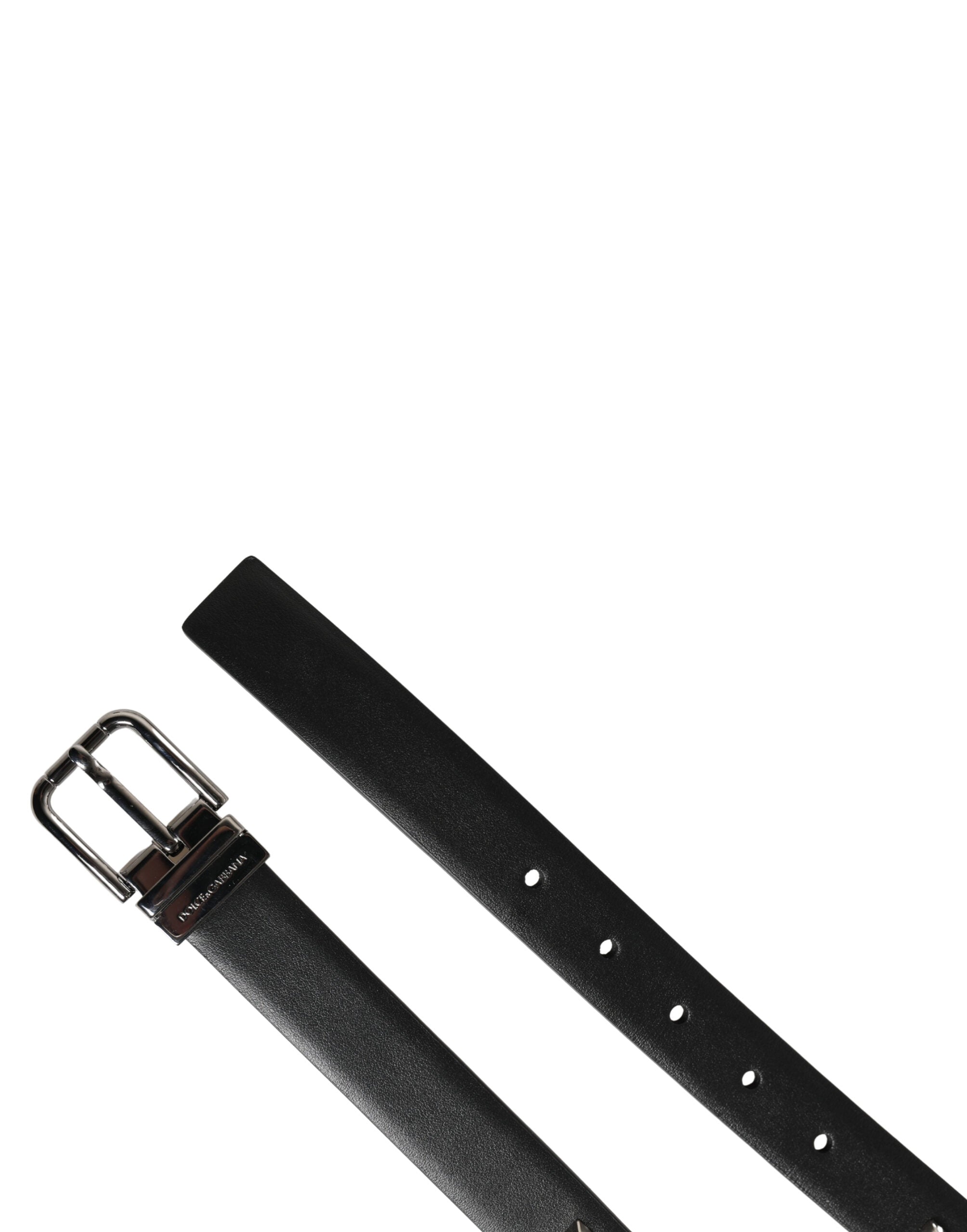 Dolce & Gabbana Black Leather Studded Silver Tone Buckle Belt
