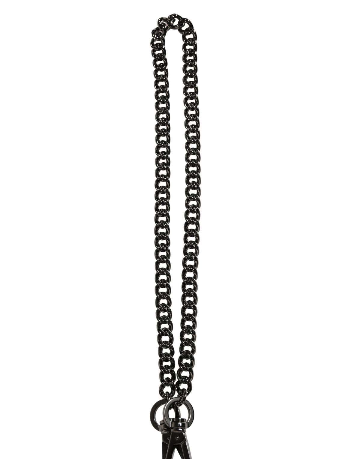 Dolce & Gabbana Black Leather Silver Chain Waist Men Belt