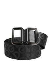 Dolce & Gabbana Black Logo Monogram Silver Metal Buckle Belt for Men