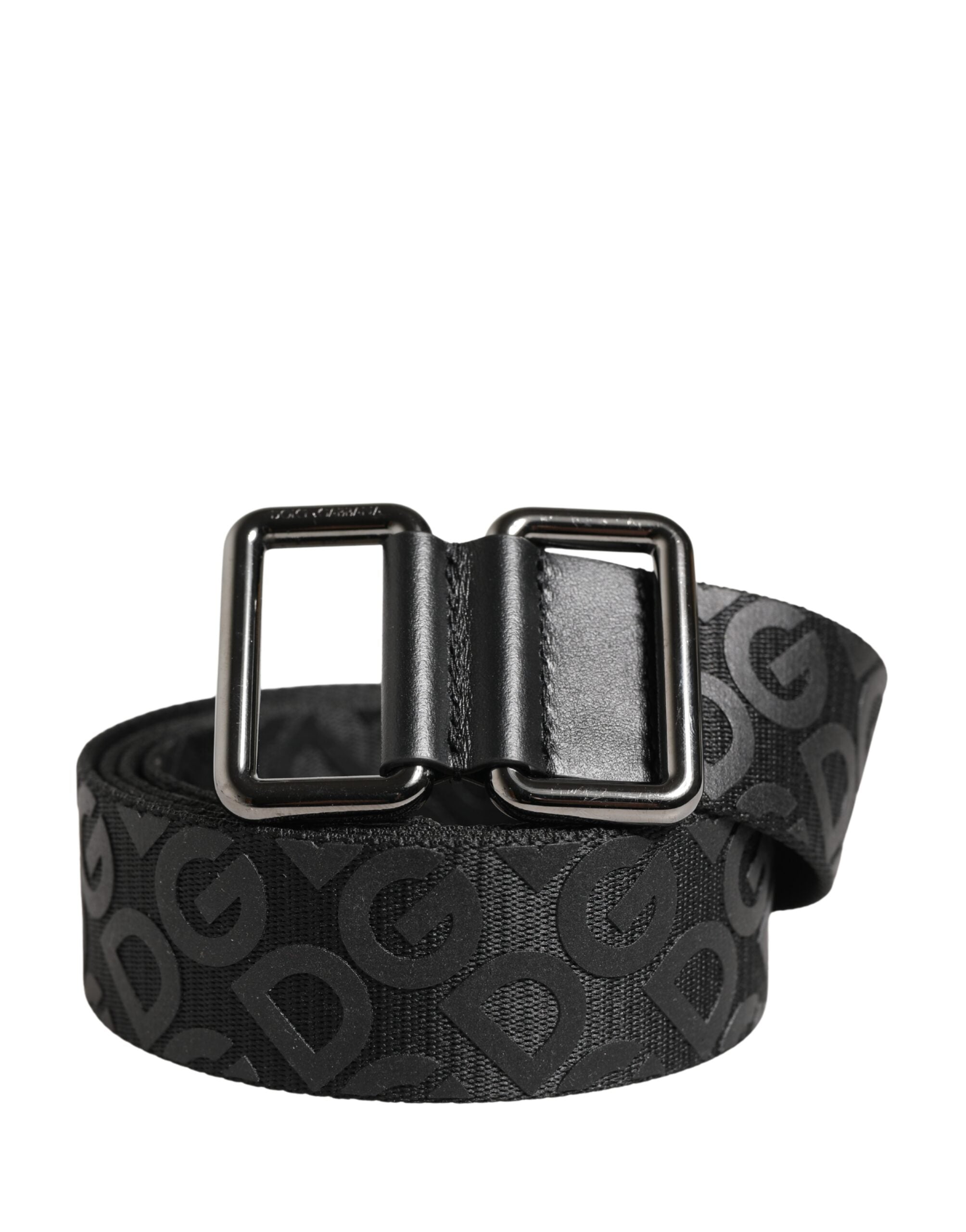 Dolce & Gabbana Black Logo Monogram Silver Metal Buckle Belt for Men