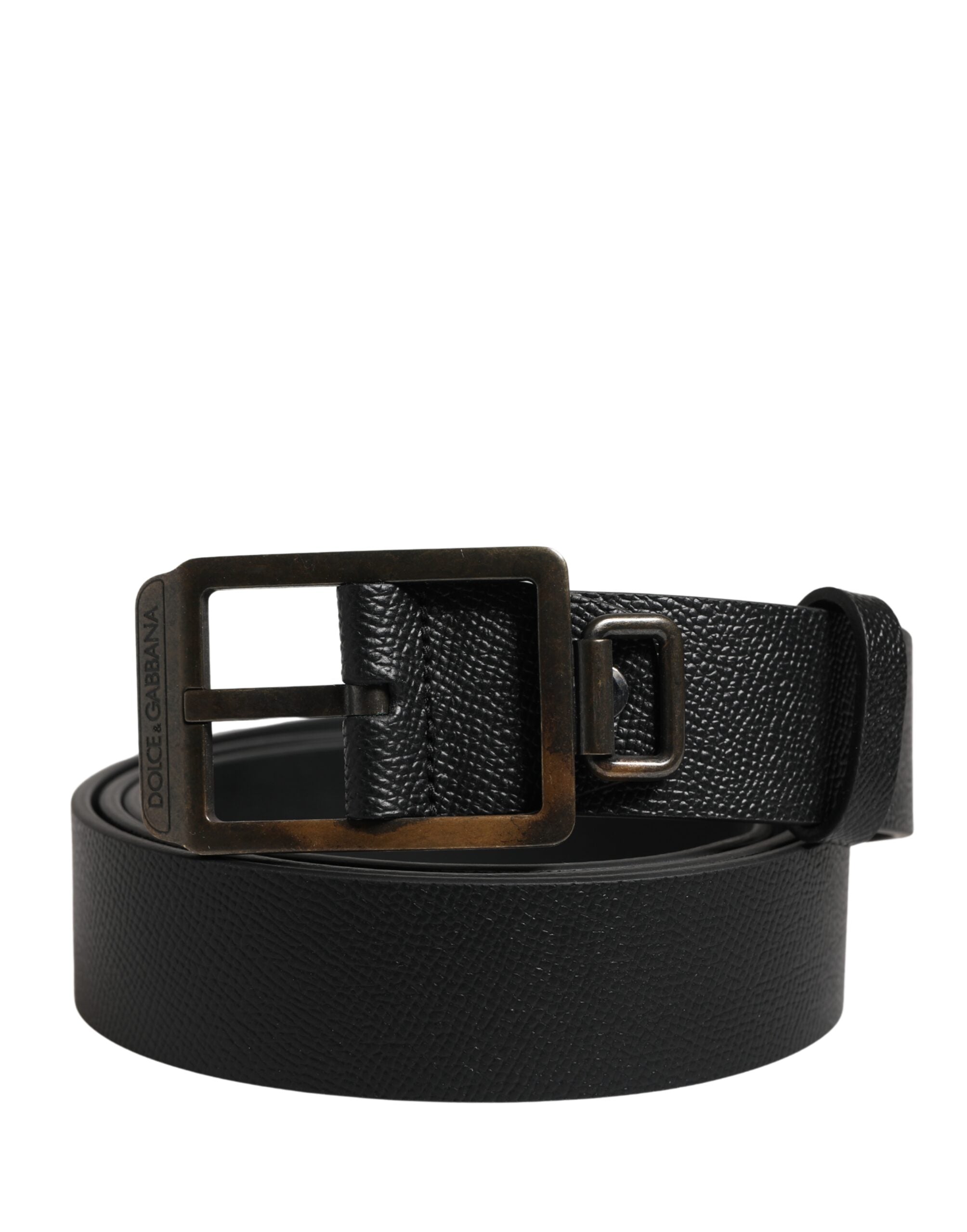Dolce & Gabbana Black Calf Leather Gold Metal Buckle Belt for Men