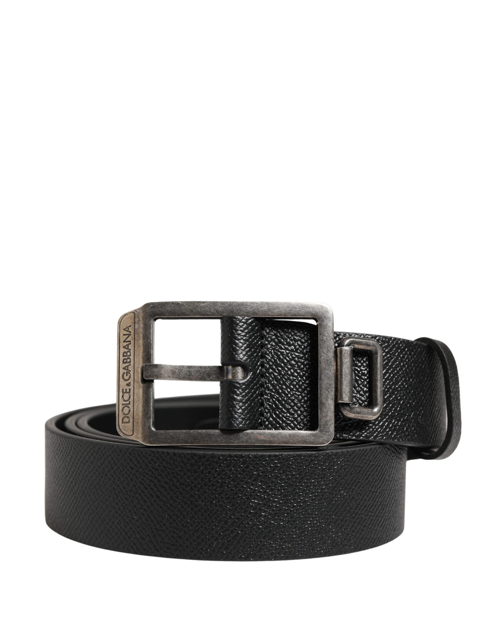 Dolce & Gabbana Black Calf Leather Silver Metal Buckle Belt for Men
