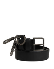 Dolce & Gabbana Black Calf Leather Silver Metal Buckle Belt for Men