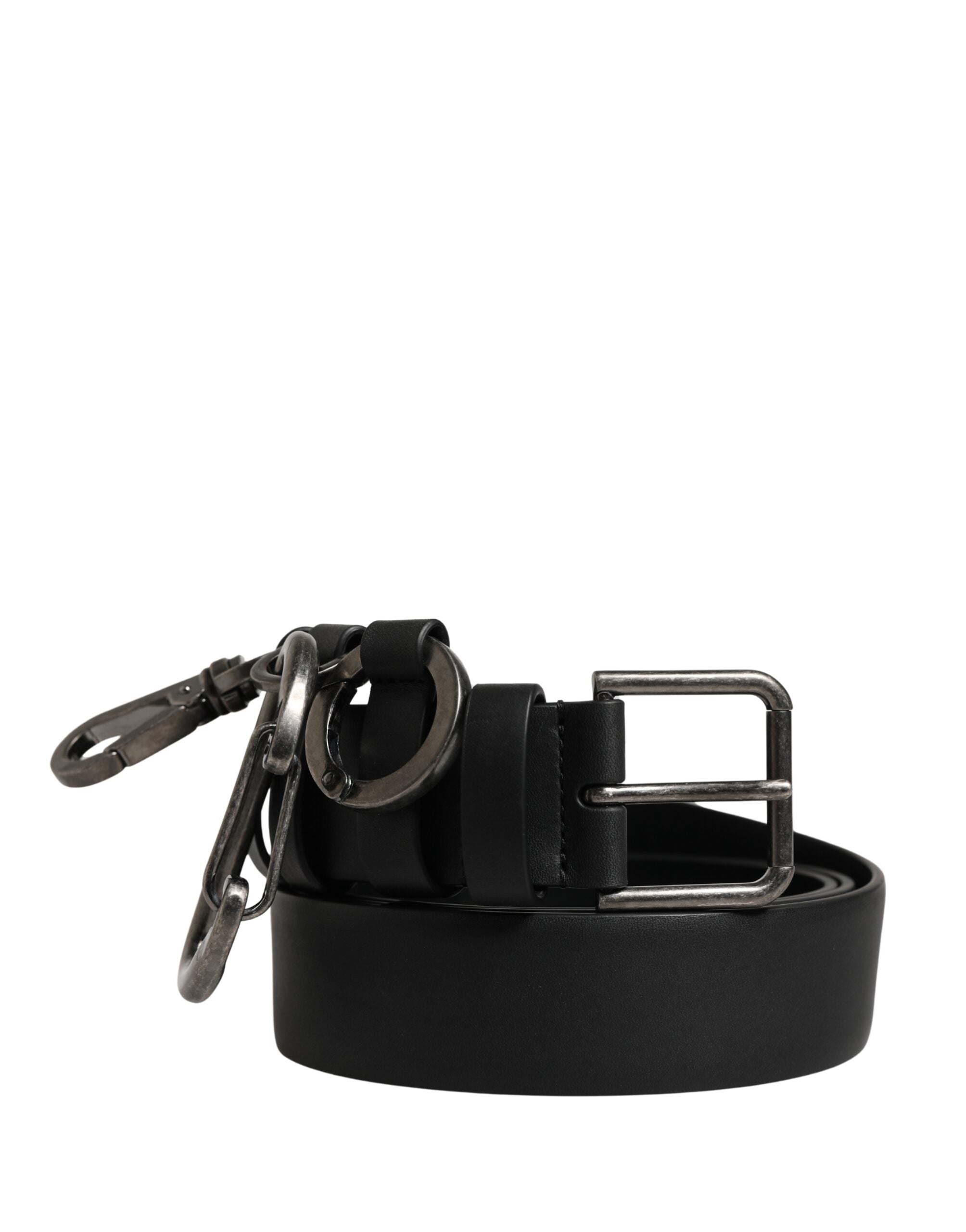 Dolce & Gabbana Black Calf Leather Silver Metal Buckle Belt for Men
