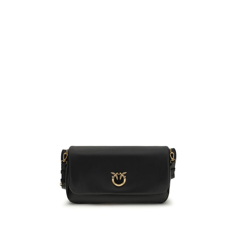 PINKO Black Calf Leather Bos Taurus Shoulder Bag