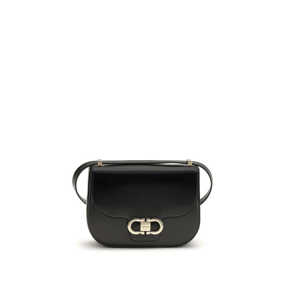Ferragamo Black Calf Leather Bos Taurus Shoulder Bag