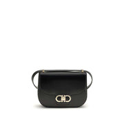 Ferragamo Black Calf Leather Bos Taurus Shoulder Bag