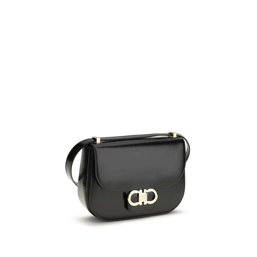 Ferragamo Black Calf Leather Bos Taurus Shoulder Bag