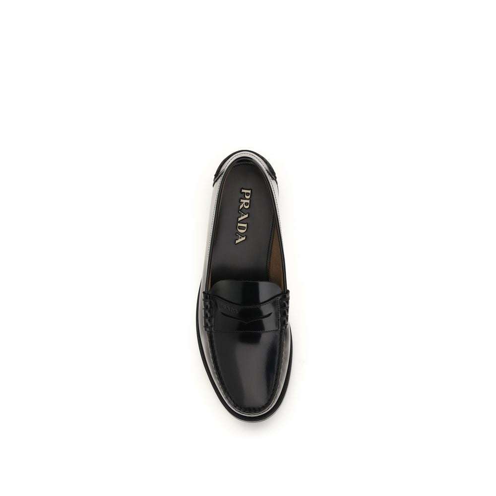 Prada Black Calf Leather Bos Taurus Slip-On Loafers
