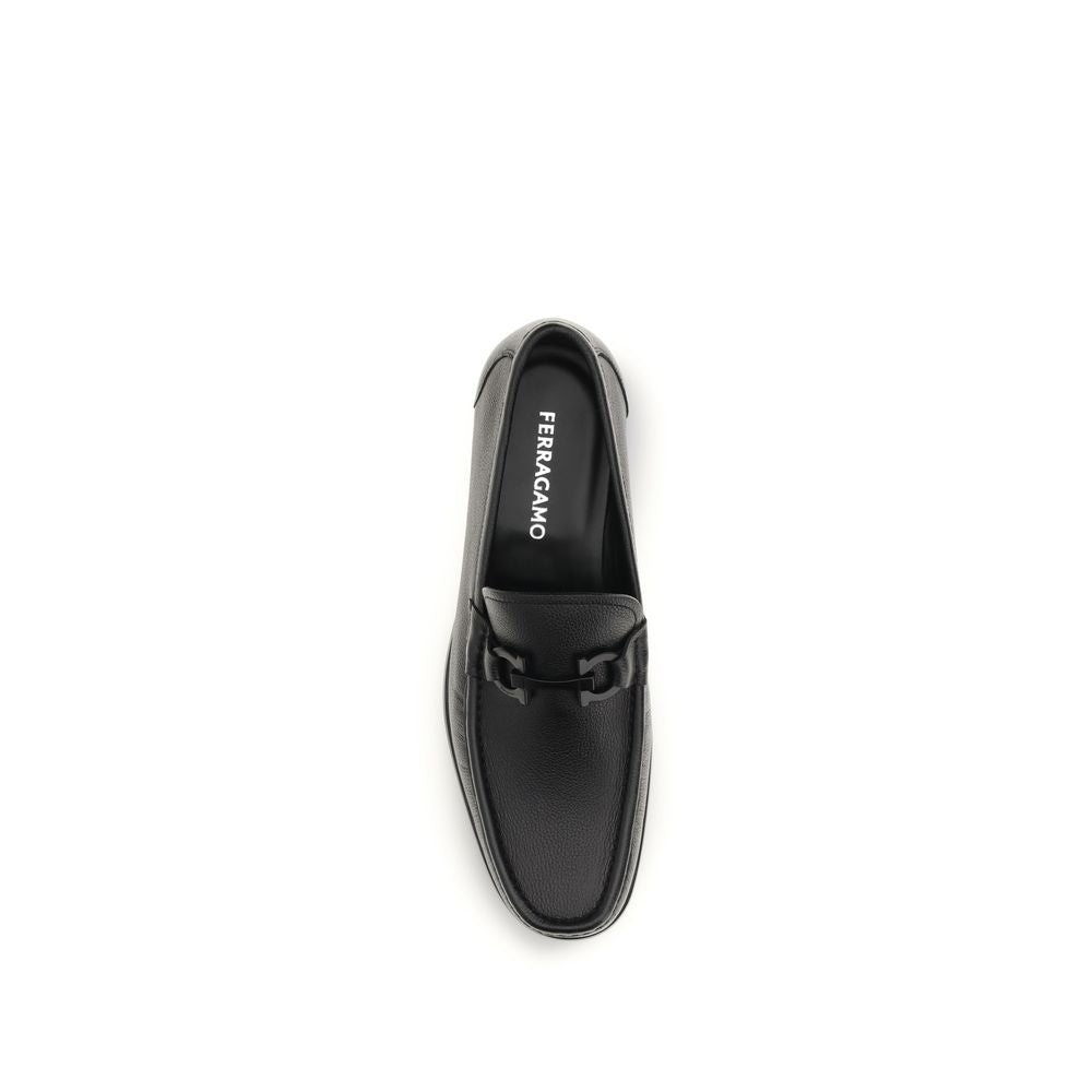 Ferragamo Black Calf Leather Bos Taurus Slip-On Loafers