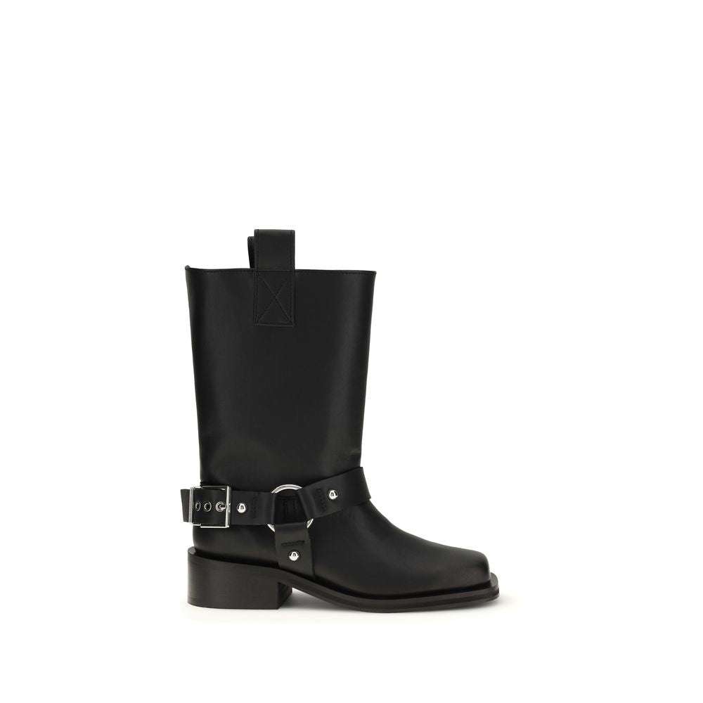 Ganni Black Calf Leather Bos Taurus Lace-Up Boots