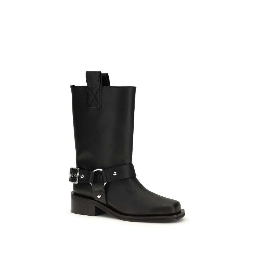 Ganni Black Calf Leather Bos Taurus Lace-Up Boots