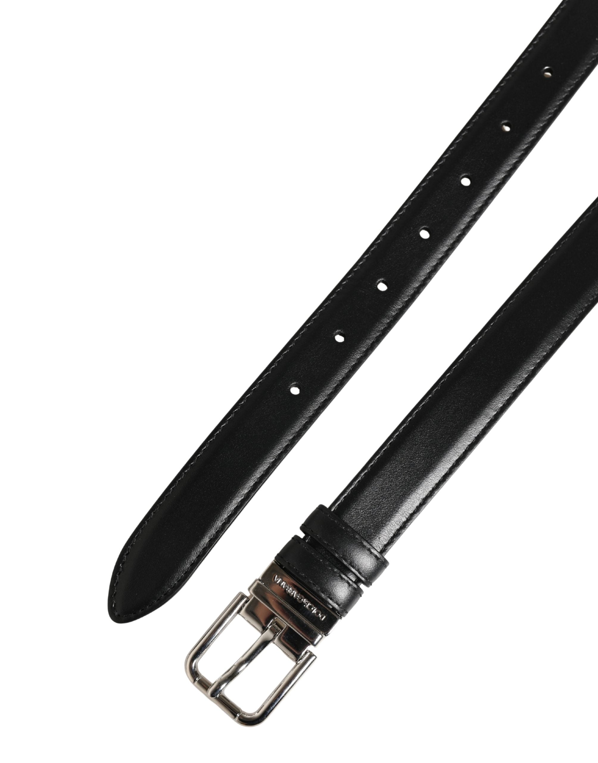 Dolce & Gabbana Men Black Classic Leather Metal Buckle Belt