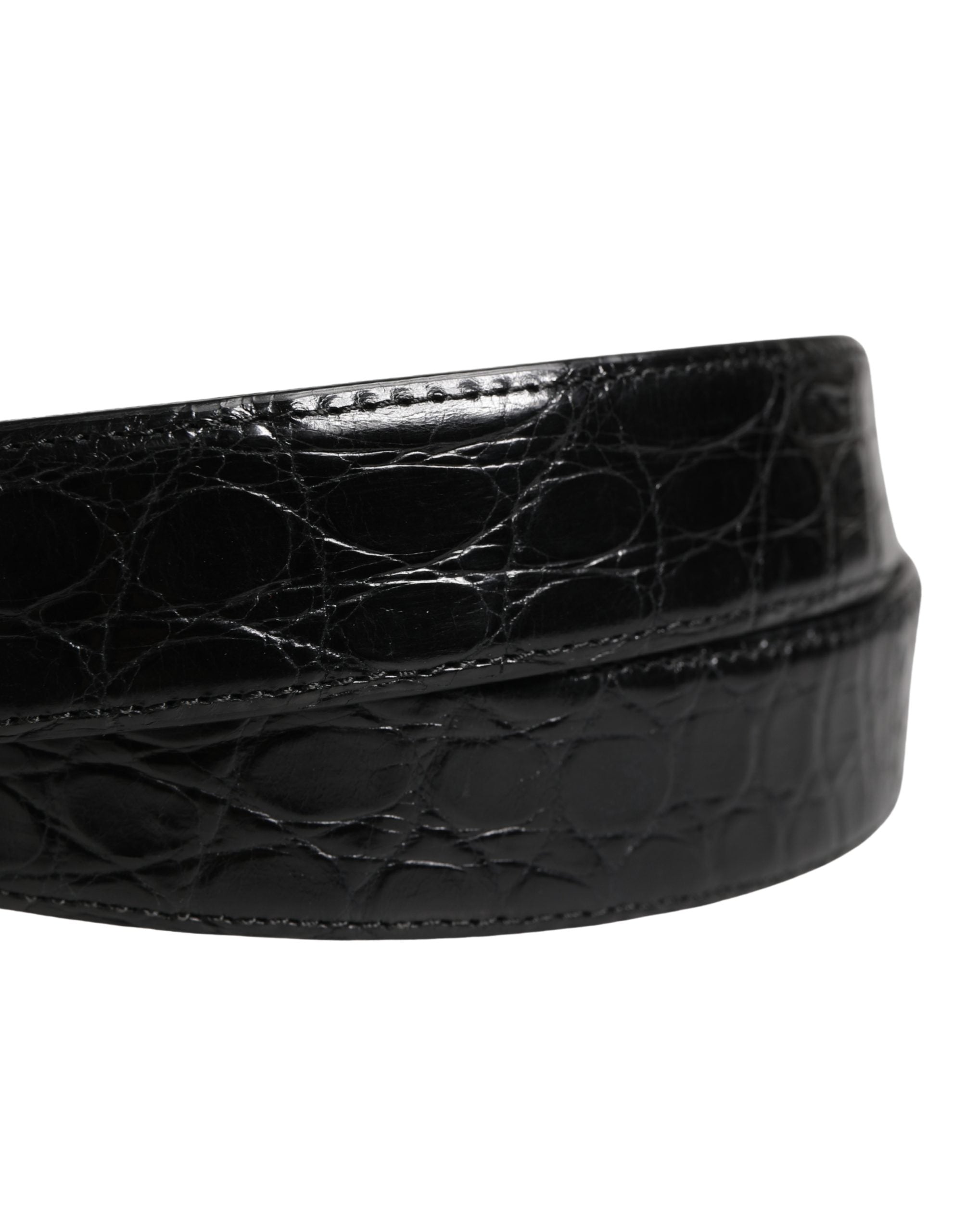 Dolce & Gabbana Men Black Exotic Leather Logo Buckle Belt