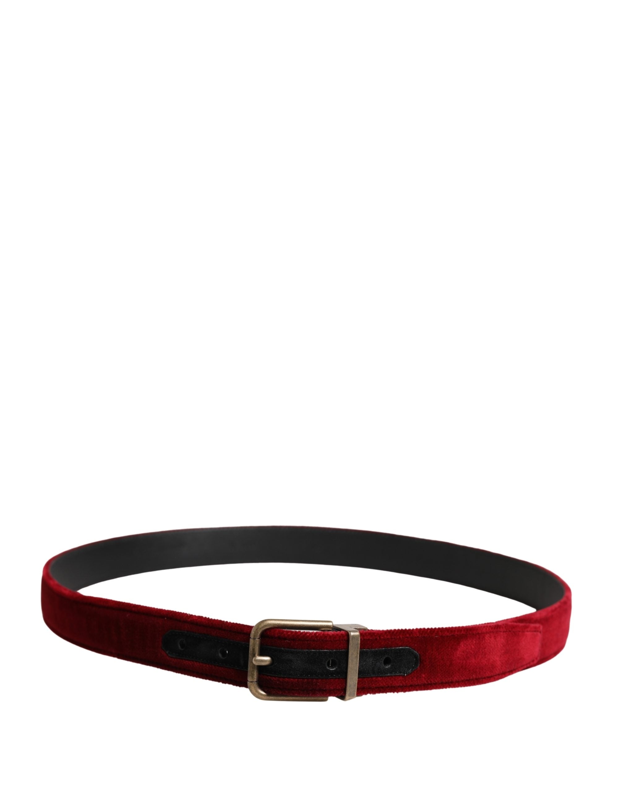 Dolce & Gabbana Men Burgundy Velvet Cotton Metal Buckle Belt
