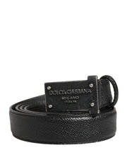 Dolce & Gabbana Men Black Calf Leather Logo Metal Buckle Belt