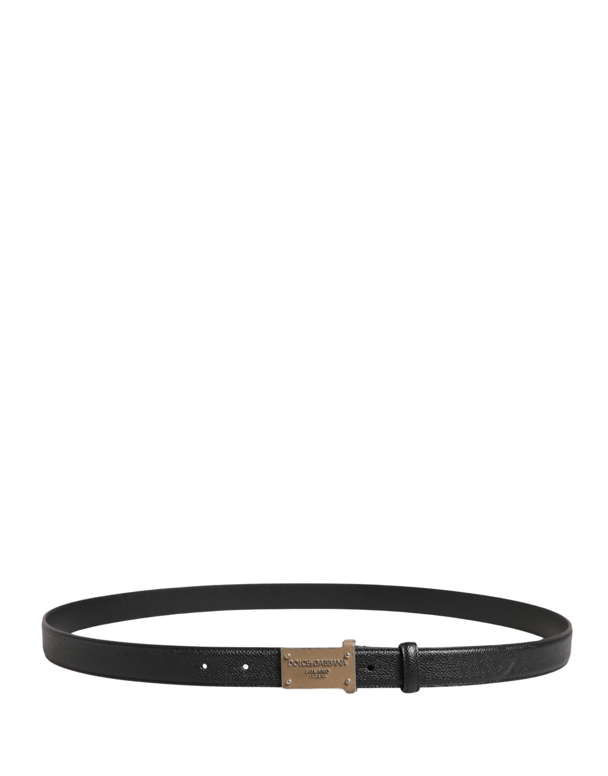 Dolce & Gabbana Men Black Calf Leather Logo Metal Buckle Belt