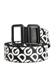 Dolce & Gabbana White Black Logo Leather Metal Buckle Belt
