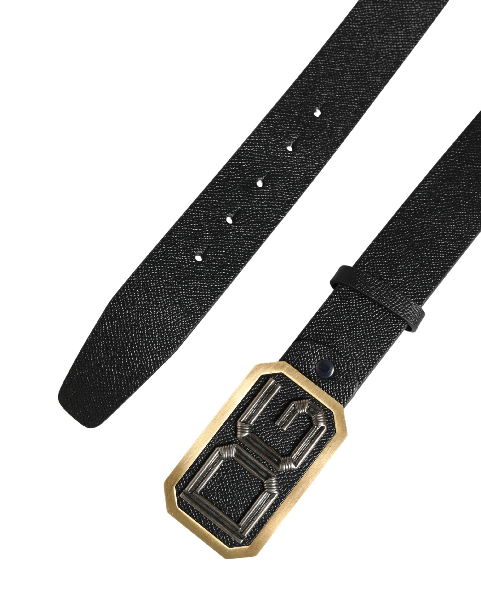 Dolce & Gabbana Men Black Leather DG Logo Metal Buckle Belt
