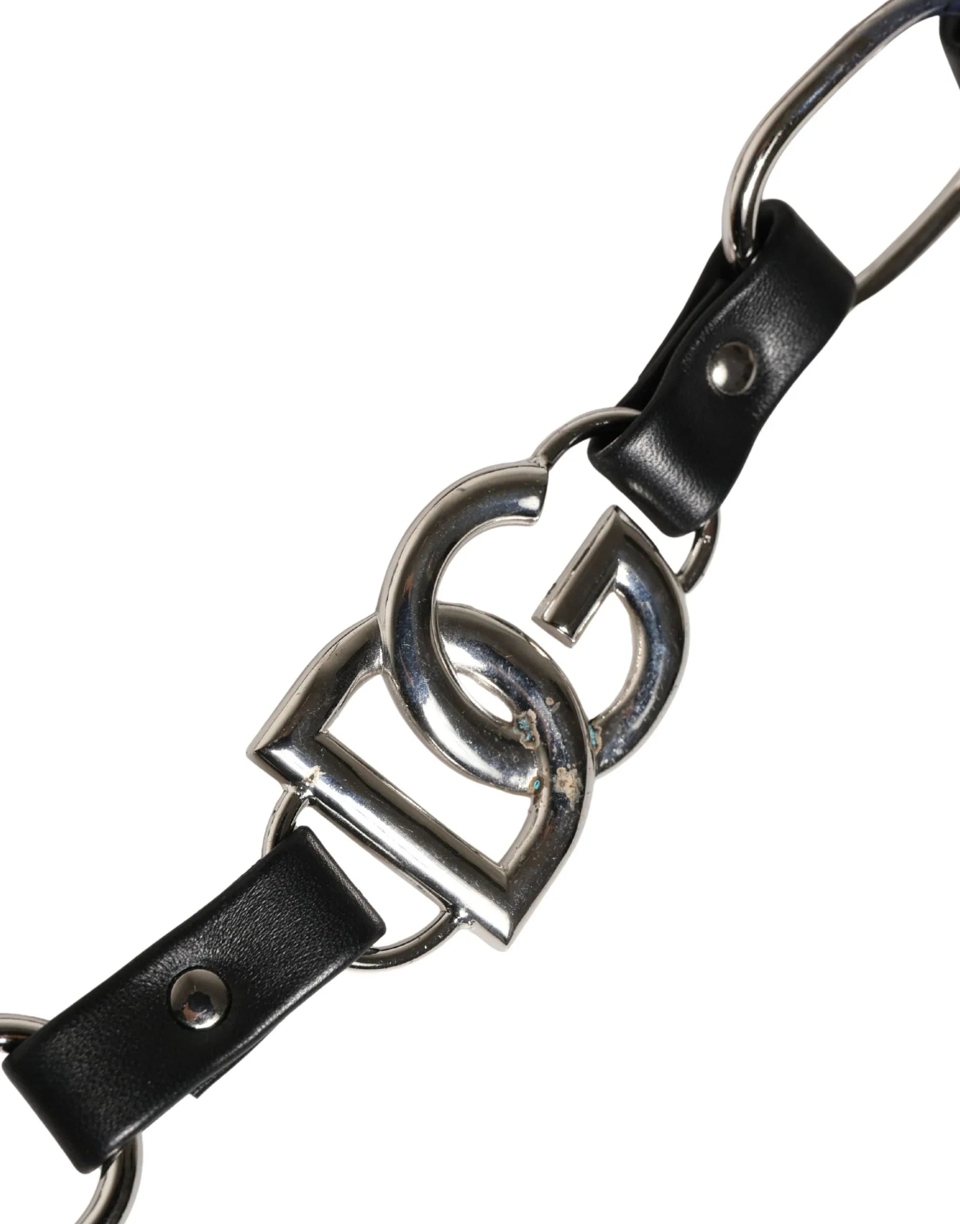 Dolce & Gabbana Black Leather Silver Chain Bag Accessory Shoulder Strap - Zachava