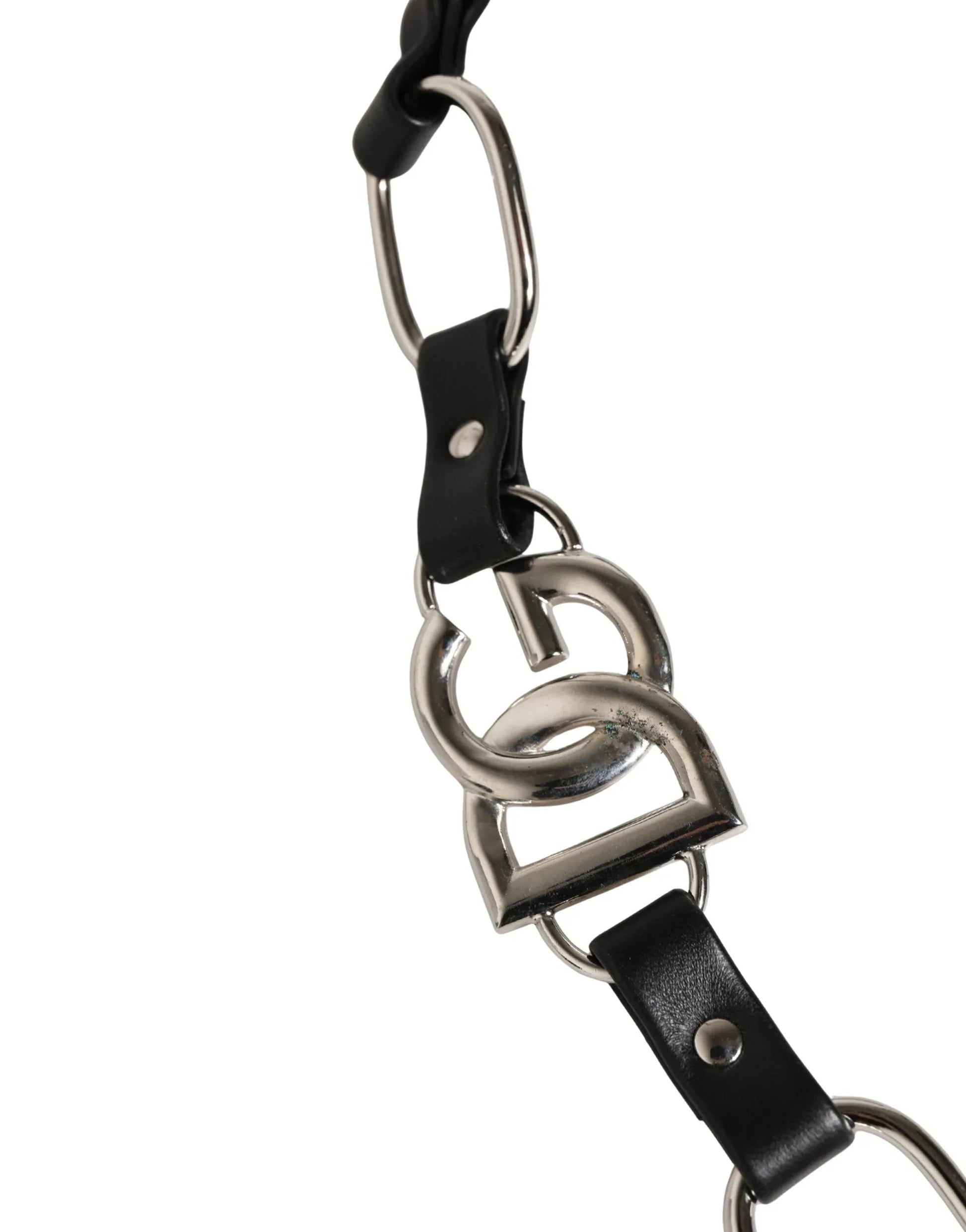 Dolce & Gabbana Black Leather Silver Chain Bag Accessory Shoulder Strap - Zachava