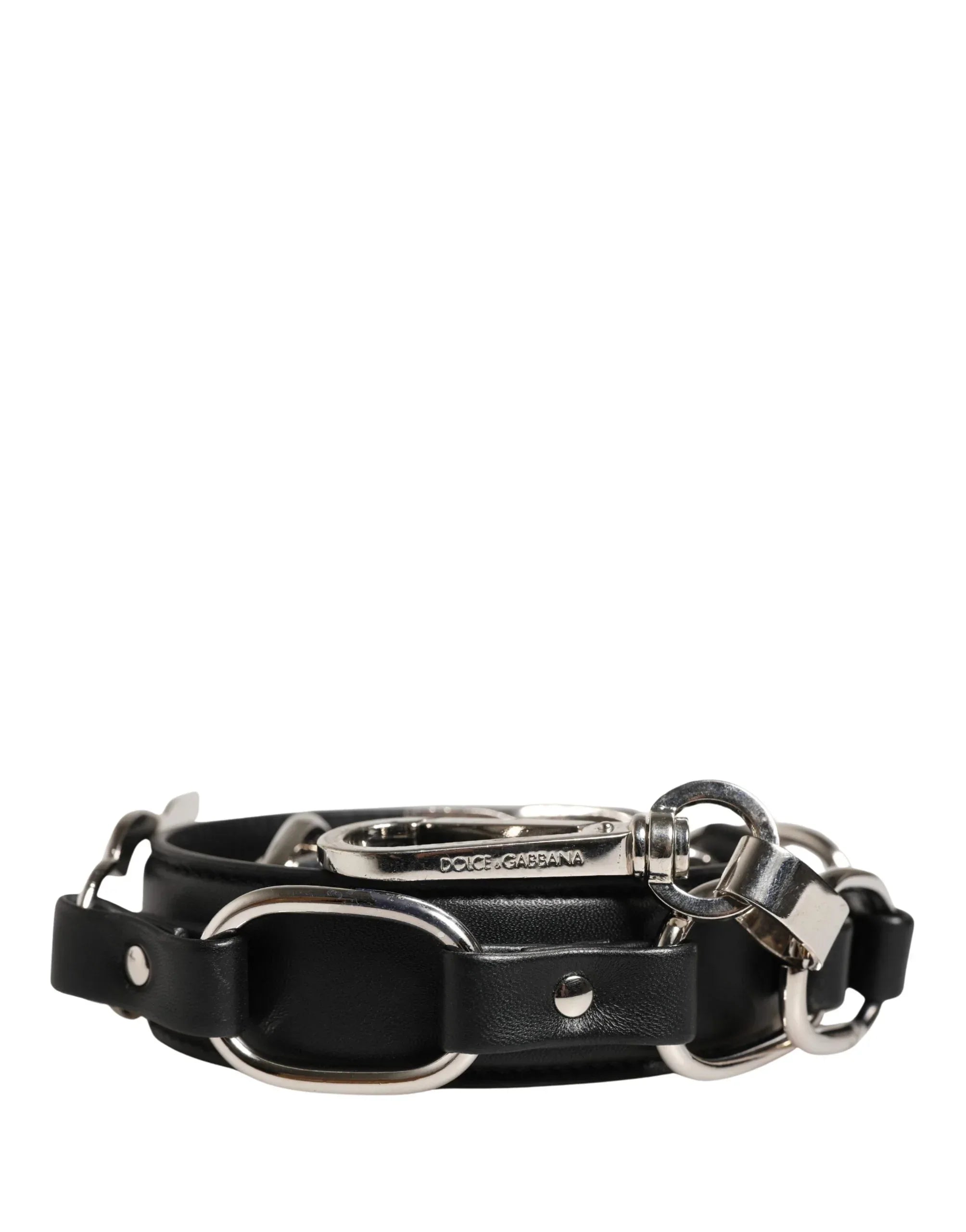 Dolce & Gabbana Black Leather Silver Chain Bag Accessory Shoulder Strap - Zachava