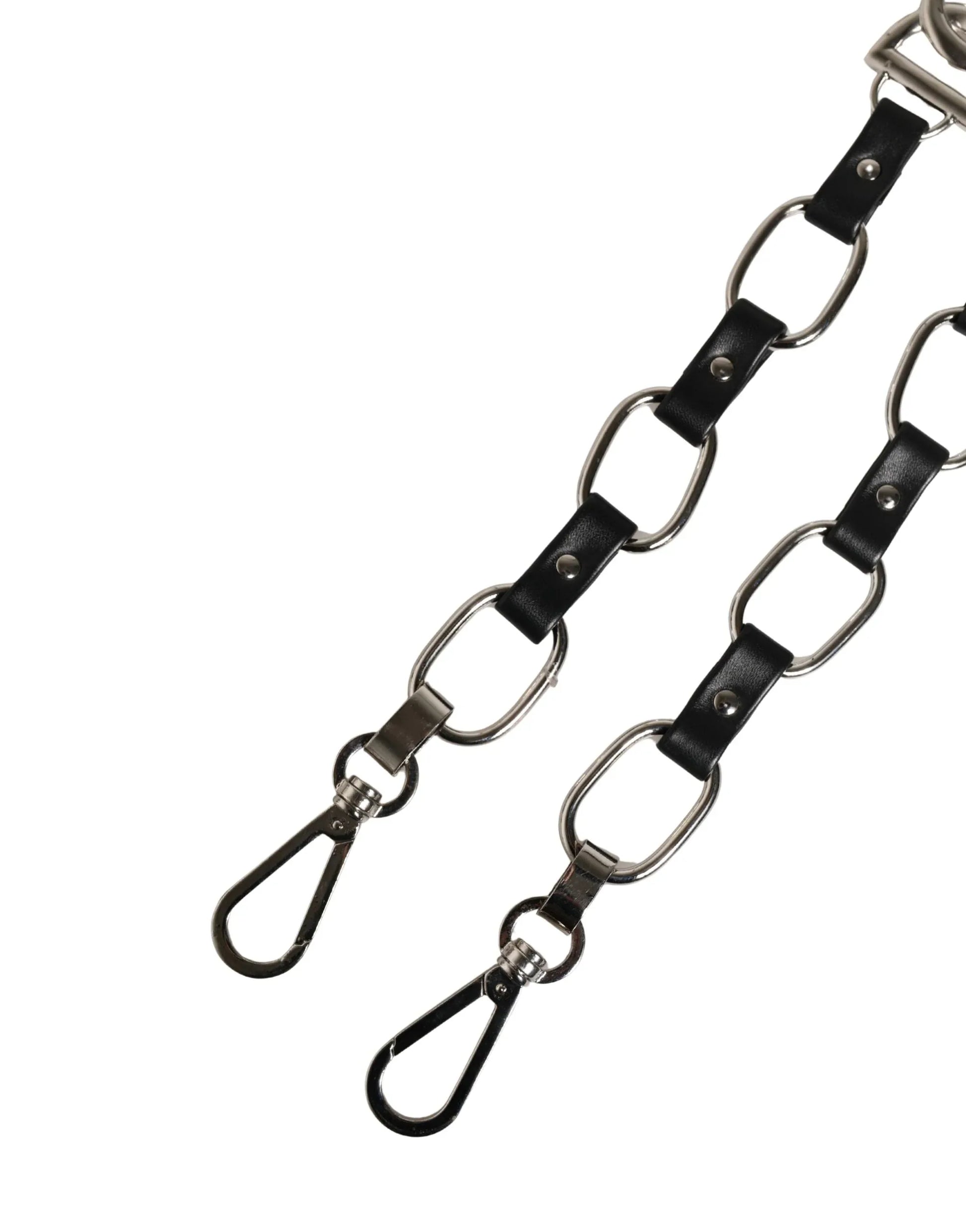 Dolce & Gabbana Black Leather Silver Chain Bag Accessory Shoulder Strap - Zachava