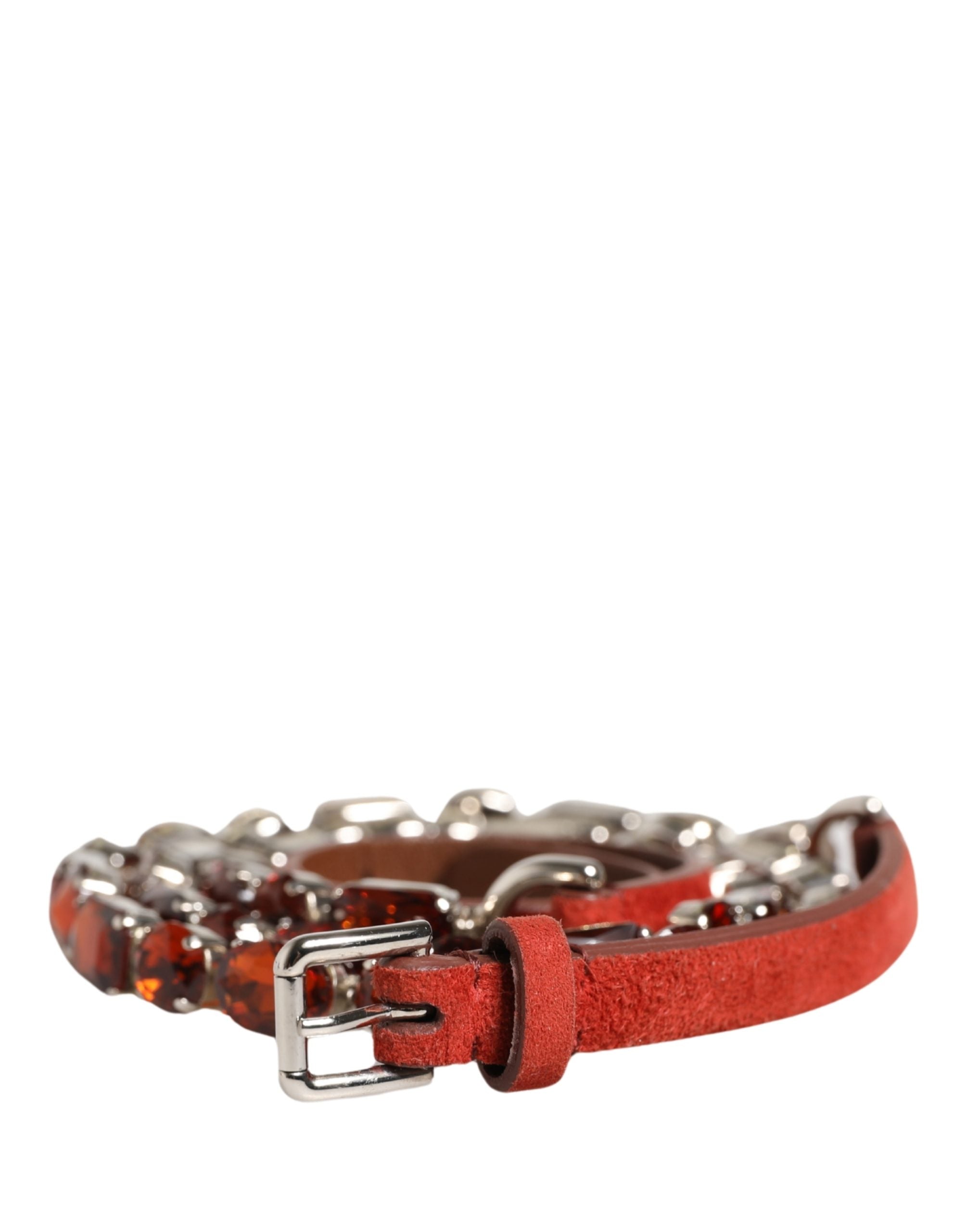 Dolce & Gabbana Red Velvet Crystals Chain Embellished Belt for Women