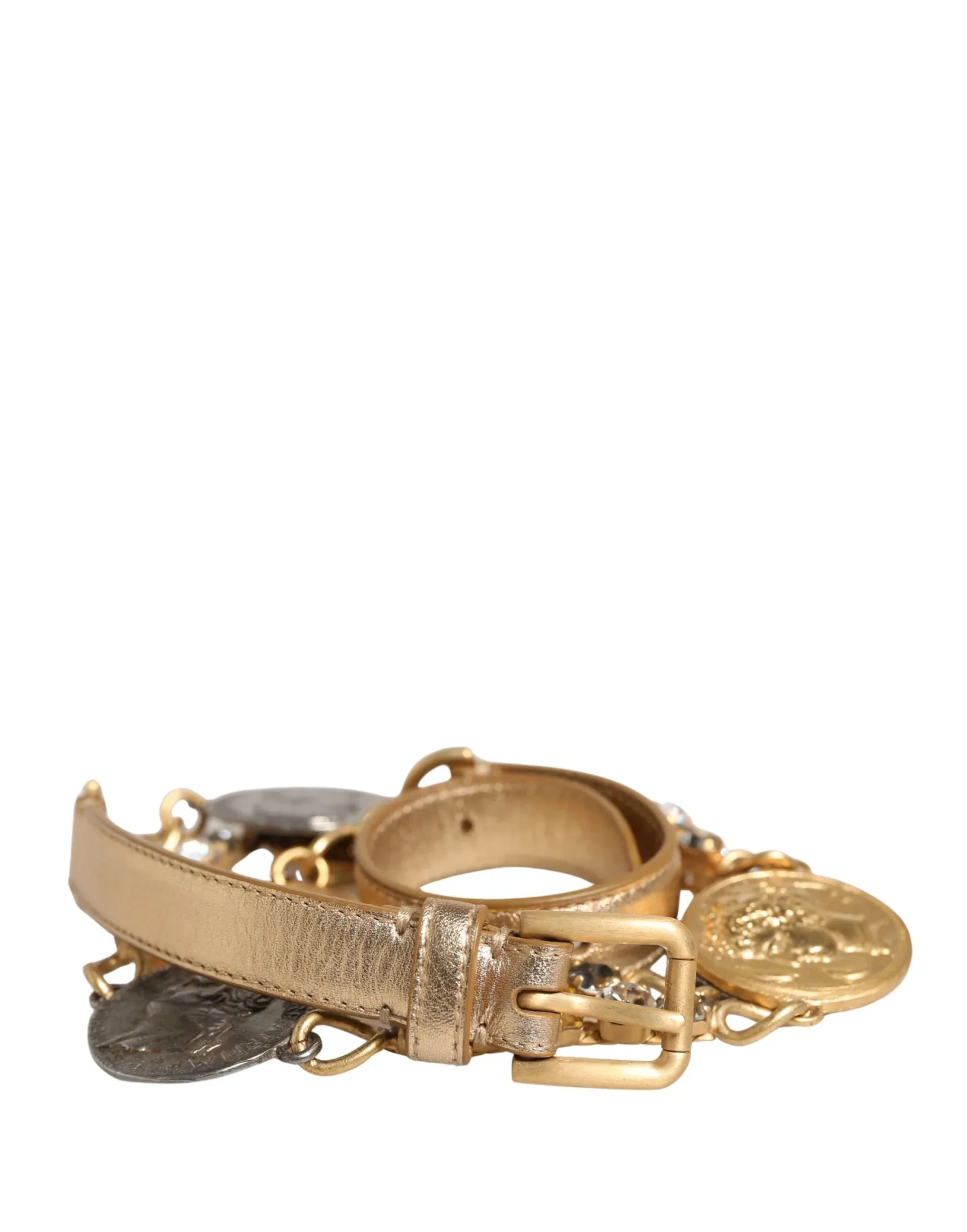Dolce & Gabbana Gold Brass Chain Coin Embellished Metal Buckle Belt - Zachava