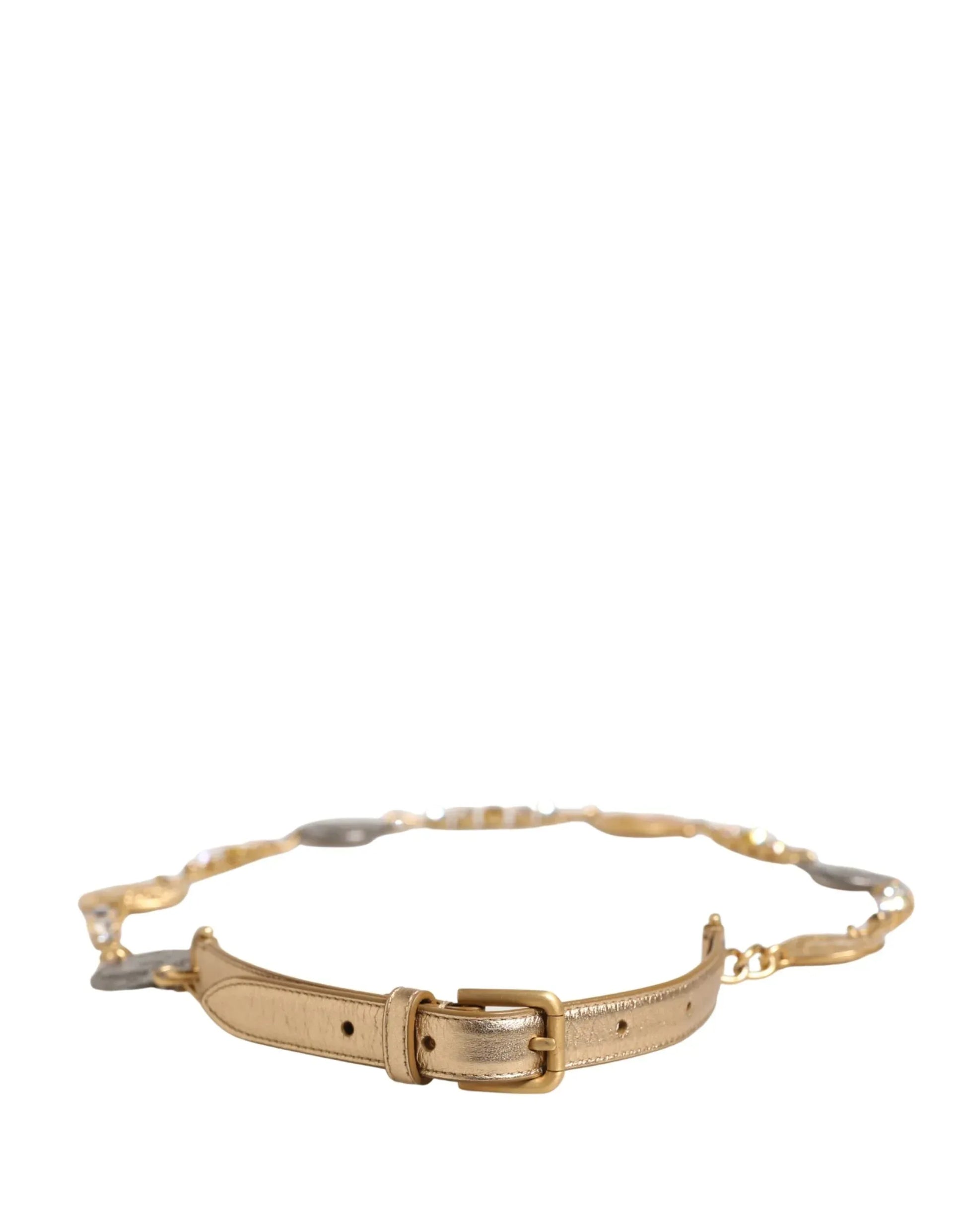 Dolce & Gabbana Gold Brass Chain Coin Embellished Metal Buckle Belt - Zachava