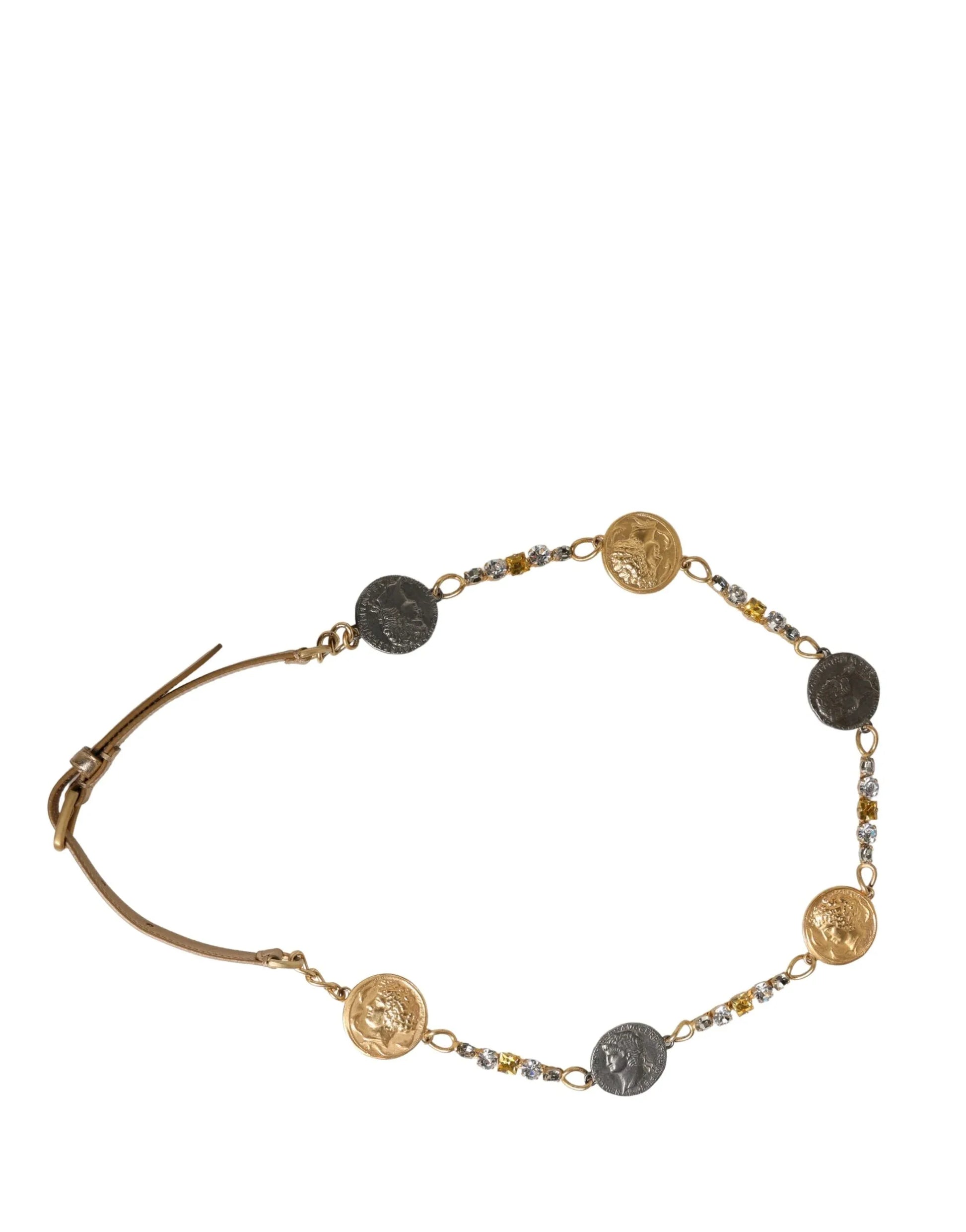 Dolce & Gabbana Gold Brass Chain Coin Embellished Metal Buckle Belt - Zachava