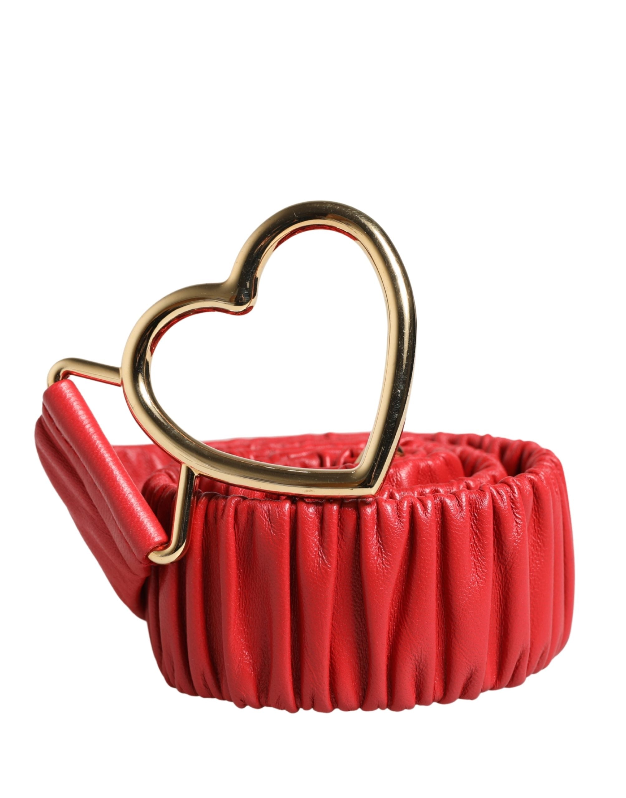 Dolce & Gabbana Red Leather Gold Heart Metal Buckle Belt for Women