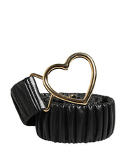 Dolce & Gabbana Black Leather Gold Heart Metal Buckle Belt