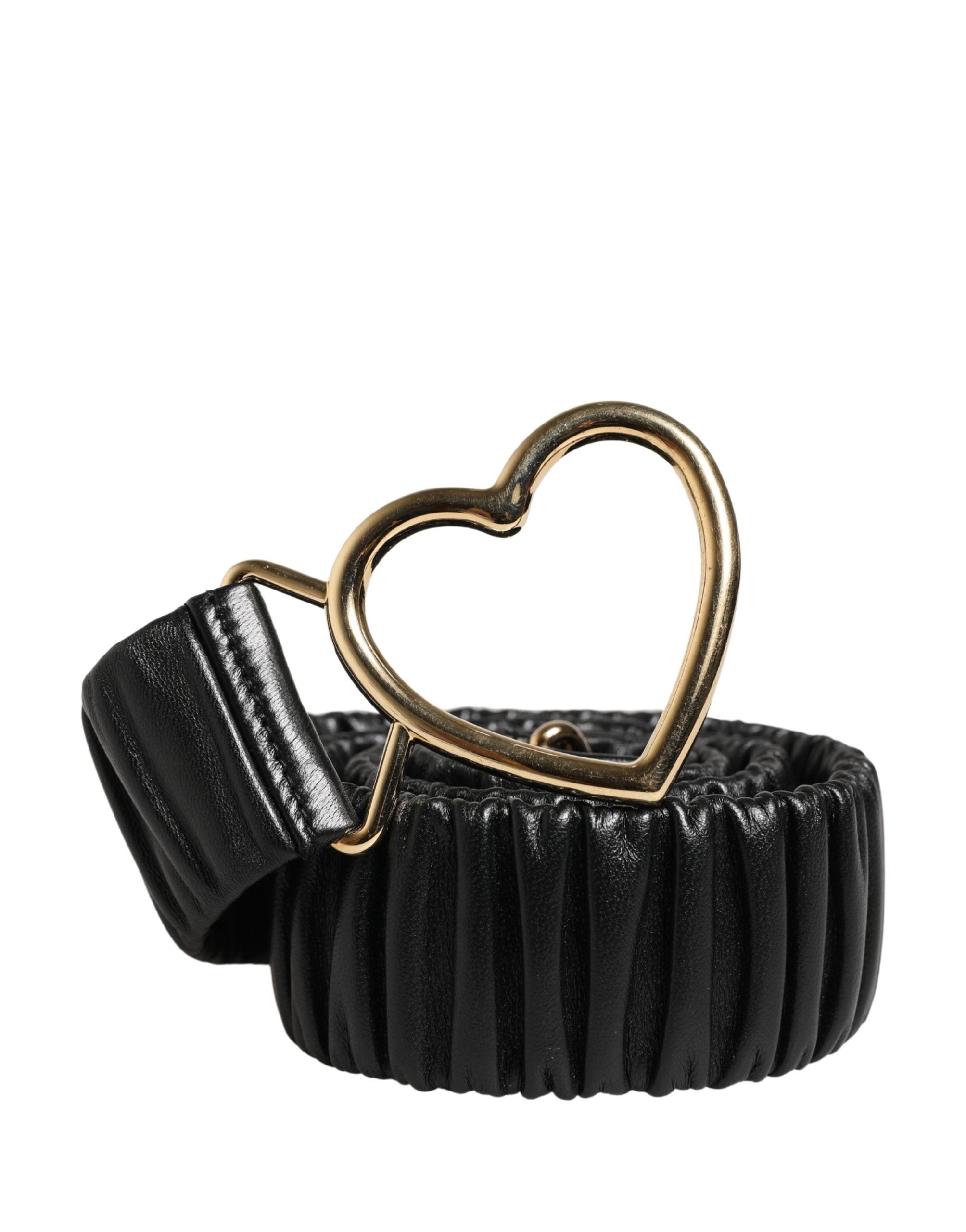Dolce & Gabbana Black Leather Gold Heart Metal Buckle Belt for Women