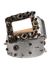 Dolce & Gabbana Silver Leather Crystal Metal Buckle Belt for Women