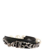 Dolce & Gabbana Black Leather Silver Chain Bag Accessory Shoulder Strap for Women