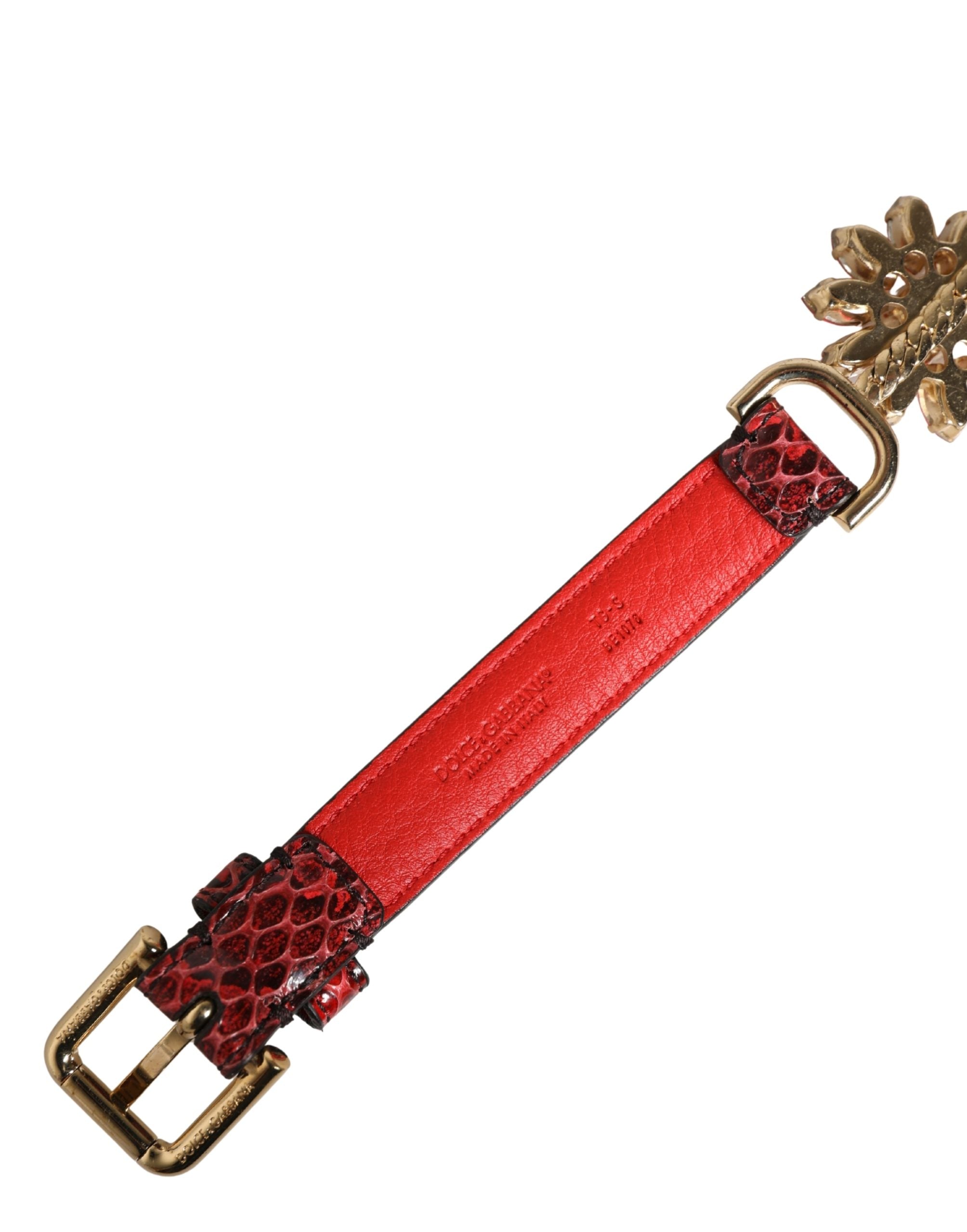 Dolce & Gabbana Red Leather Daisy Crystal Embellished Waist Belt