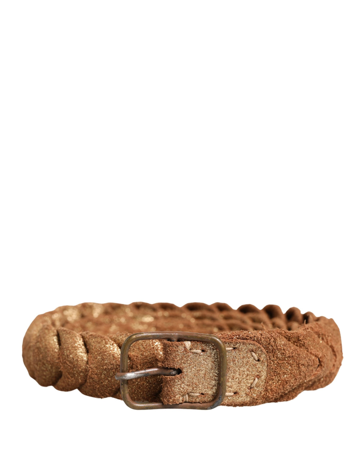 Ermanno Scervino Brown Leather Braided Metal Buckle Belt