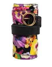 Cavalli Class Multicolor Floral Wide Waist Gold Metal Buckle Cintura Belt for Women